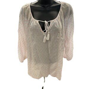 J. Crew Womens White Coral Polka Dot Peasant Blouse Embroidered Details Size L
